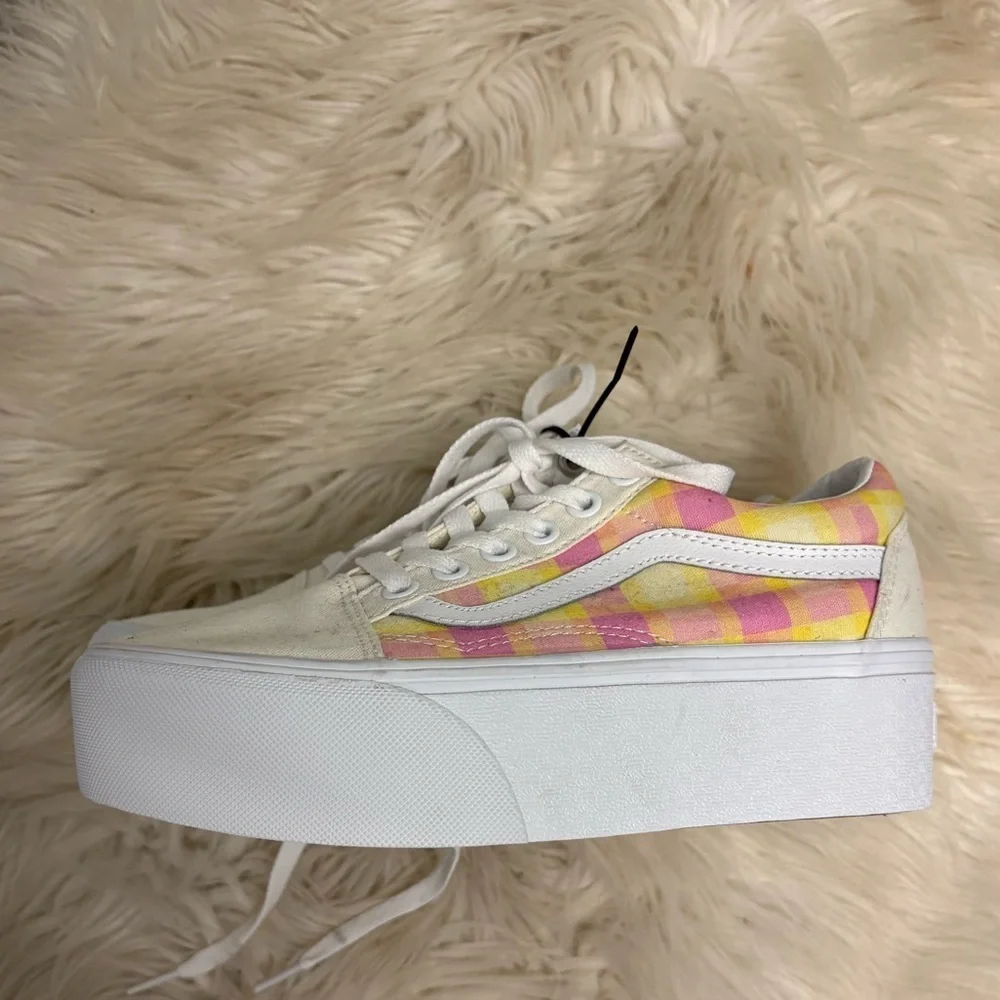 New Vans Women's OLD SKOOL STACKFORM PASTEL PICNIC PINK PLAID SNEAKERS 5 or 3.5
